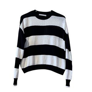 NWT One Grey Day Cotton Cashmere Blend Wide Stripe Sweater in Navy / White Sz. S